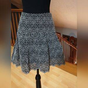 Women's Navy on White Eyelet Fit 'n Flare skirt with scalloped hem